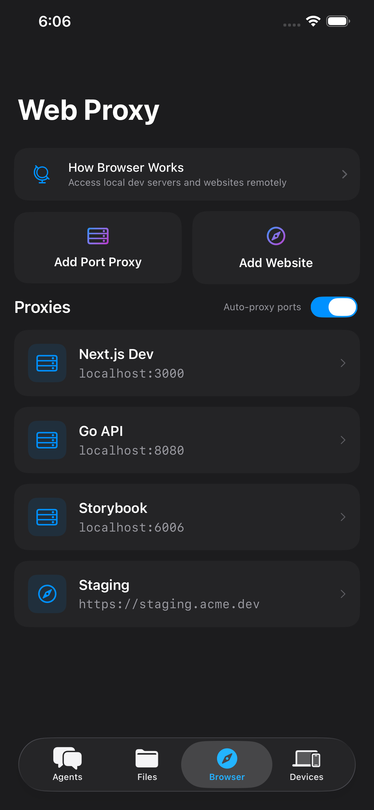 Web proxy for local dev servers